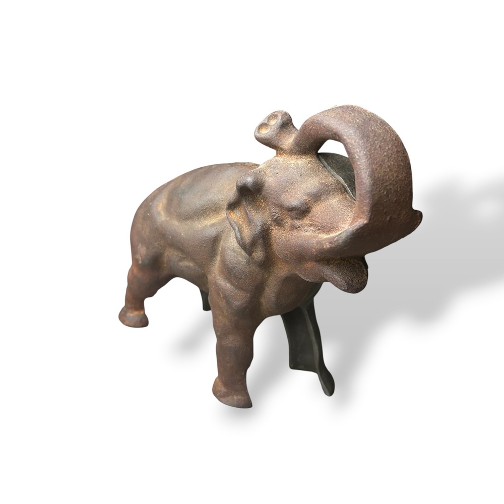 Vintage Cast Iron Elephant Coin Bank Lucky Trunk Up Rustic Metal Piggy Bank